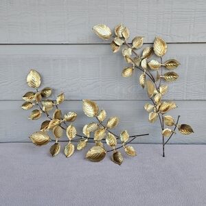 MCM Hanging Brass Leaves Right Left Metal Wall Art Hanging Gold 16 3/4"